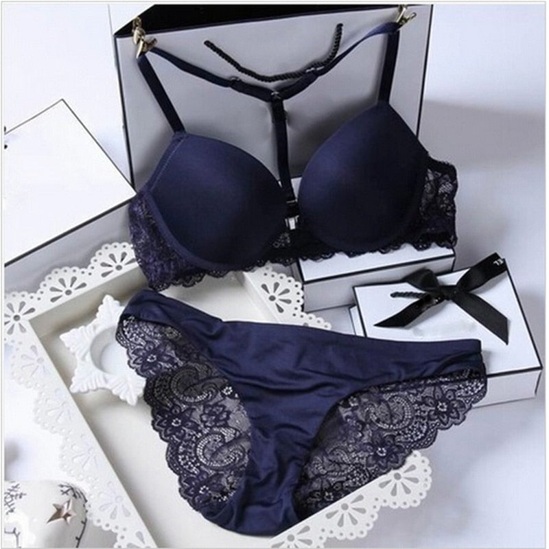 Hot Sale 8 Color Sexy Elegant ABC Cup Bra and Panty Set Women Bras Sets  Lady Underwear Push Up Lingeries Brief Thong