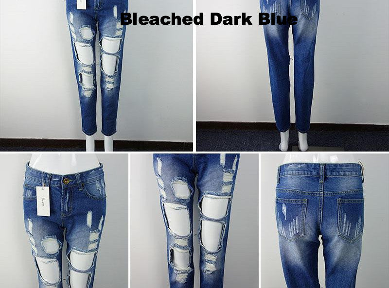 Boyfriend Hole Cool Denim Vintage Straight Mid Waist Distressed Jeans