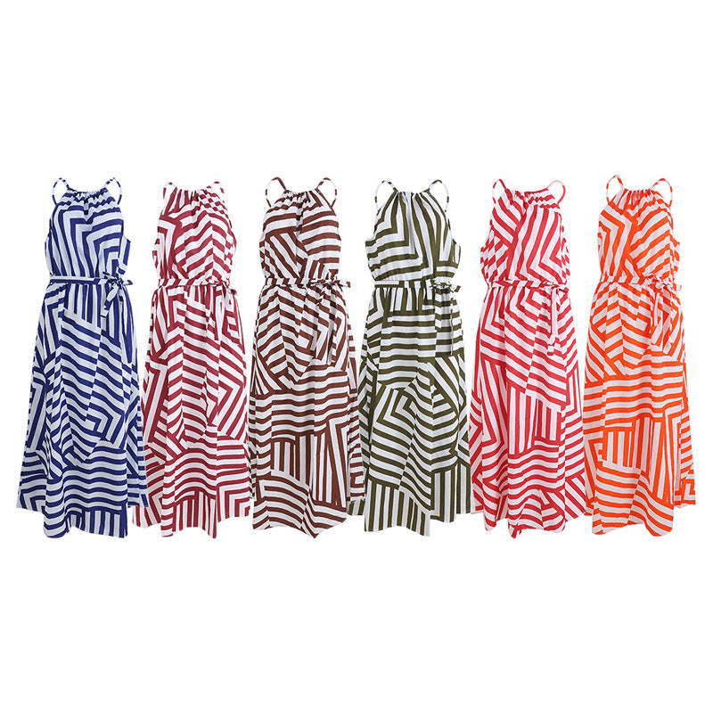 New Boho Striped Maxi Long Summer Dress