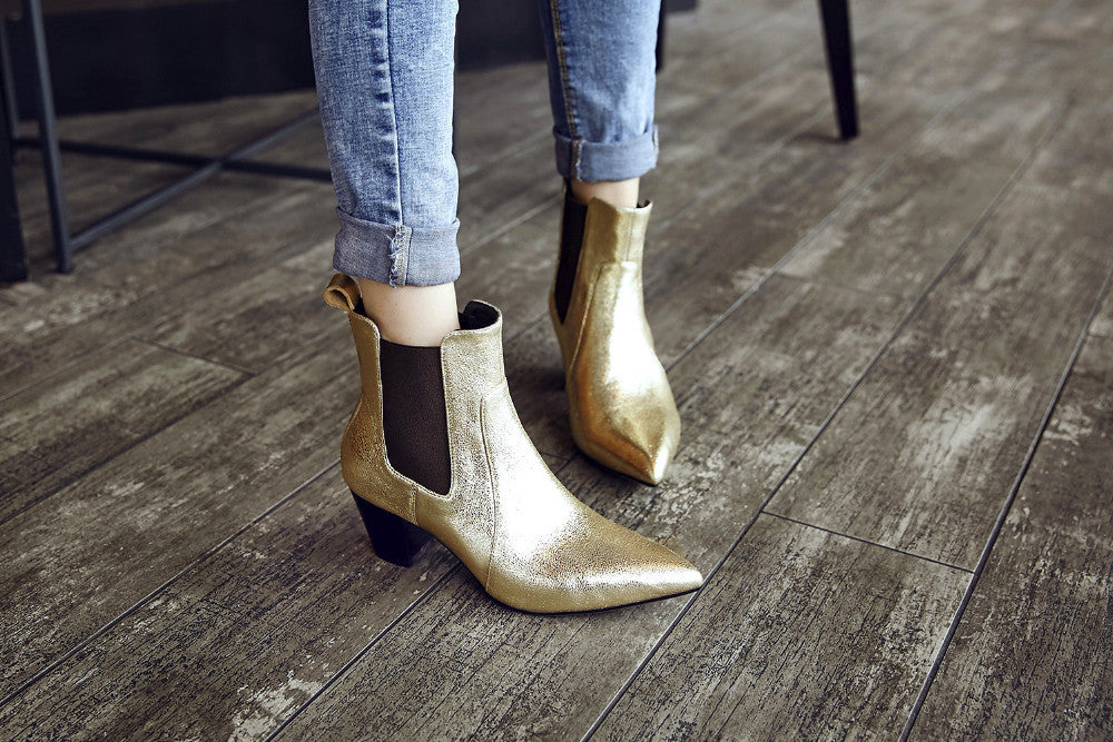 Bright Silver Gold Ankle Boots