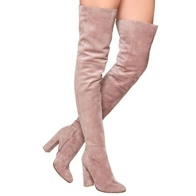 Pink/Nude Suede Thigh High Boots