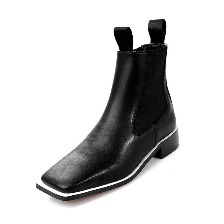 White Black Vintage Ankle Flat Boots