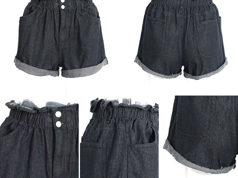 Casual Hemming Denim Button Summer High Waist Shorts
