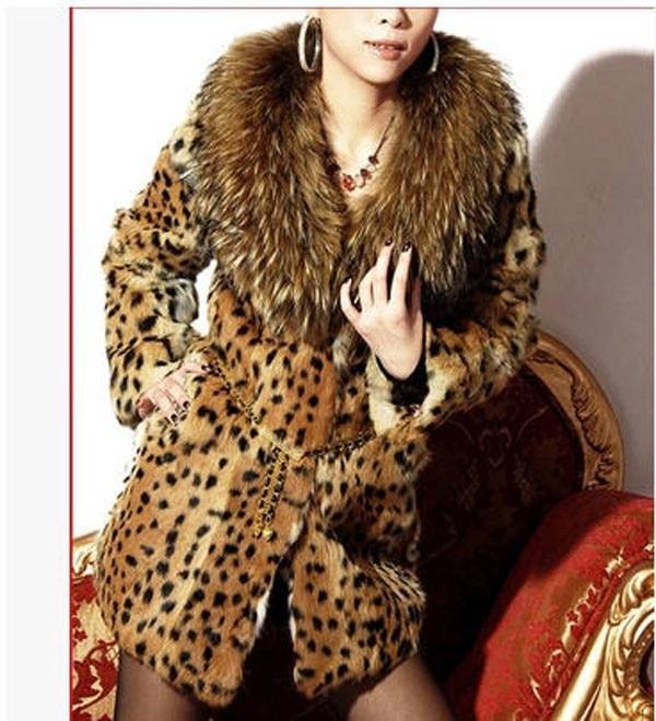 Fur Jacket Fashion Sexy Leopard Animal Print Thick Warm Faux Mink Fur Coat