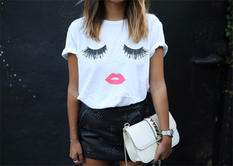 Eyelash Red Lips & Super Summer Print T-Shirts