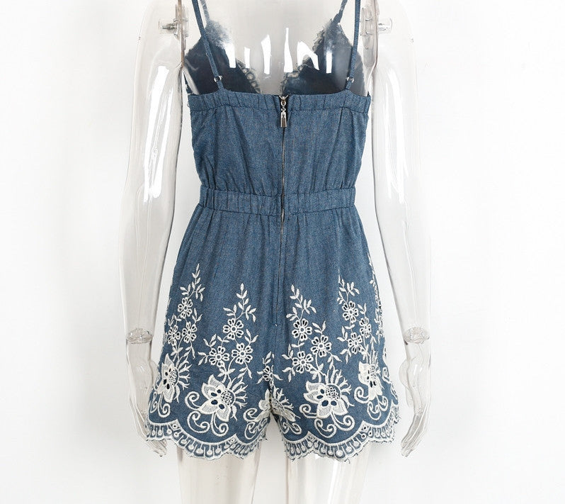 Embroidery Summer Strap Sexy Elegant Floral Romper