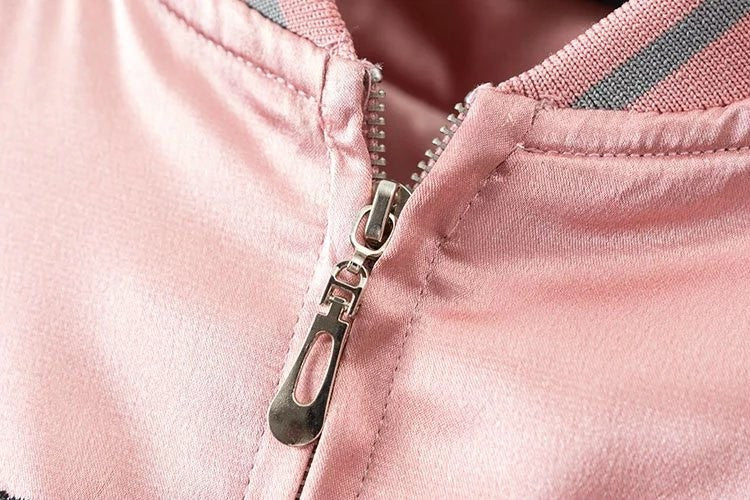 Pink & Gray Satin bomber Jacket
