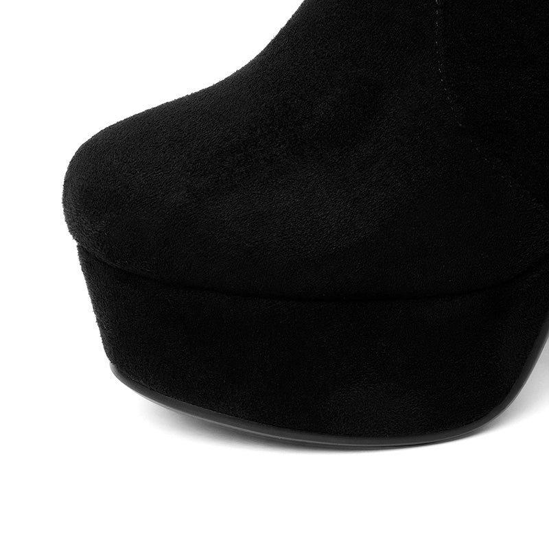 New Thick High Heel Flock Platform Zip Ankle Boots
