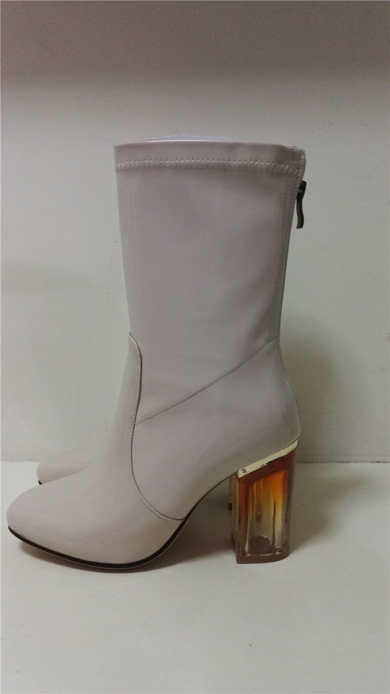 Patent Leather Transparent Perspex Square Heel Ankle Boots