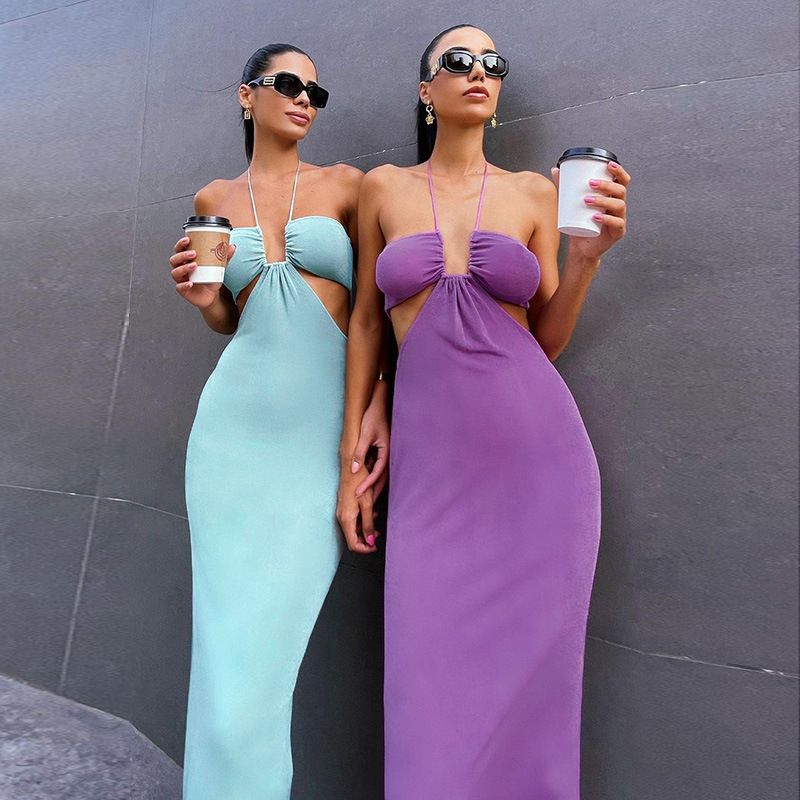 Women Halter Cut Out Backless Corset Midi Dress High Waist Split Slim Grunge Vestidos 2022 Summer Party Club Kawaii Elegant Robe
