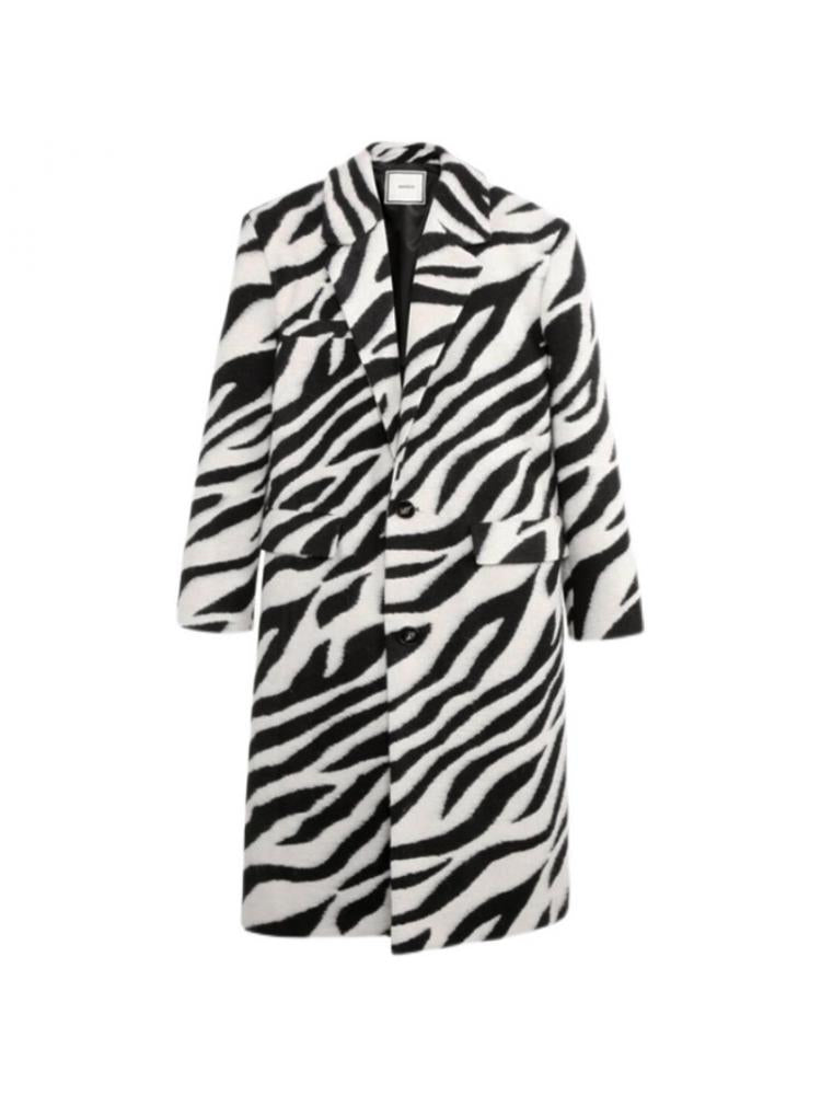 GetSpring Women Wool Coat Zebra Pattern Full Sleeve Winter Woolen Jacket All Match Outwear Loose Long Overcoat Autumn Winter New