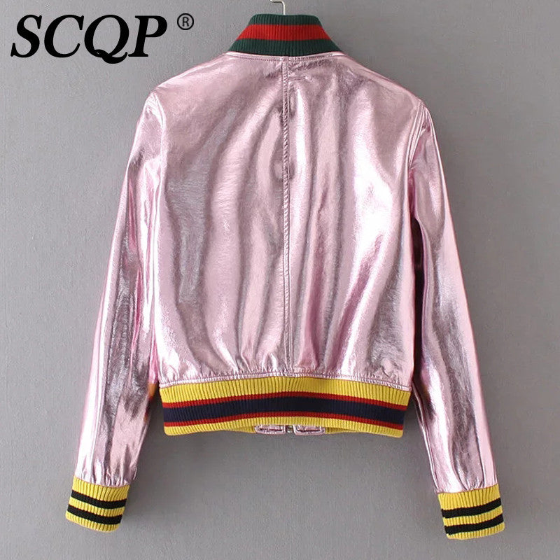 Pink/Silver Shiny Floral Embroidery Bomber jacket