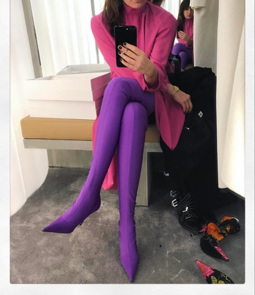 Sexy Silk Elastic Pointed Stretch Over the knee High Boots