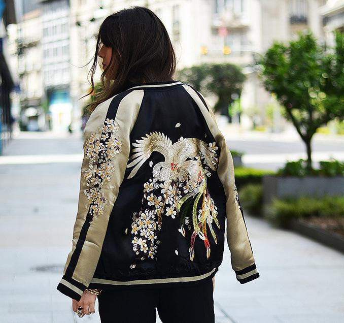 Luxury embroidered zipper Bomber jacket Women basic coat
