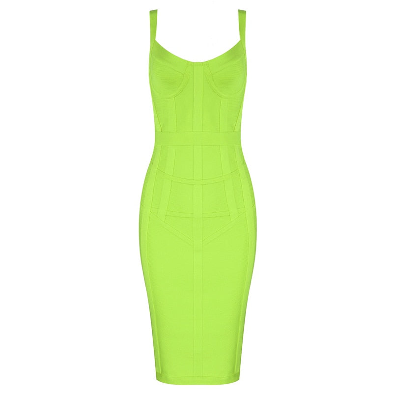 Sexy Sleeveless Green Yellow Women Bodycon Bandage Dress 2021 Designer Fashion Evening Party Dress