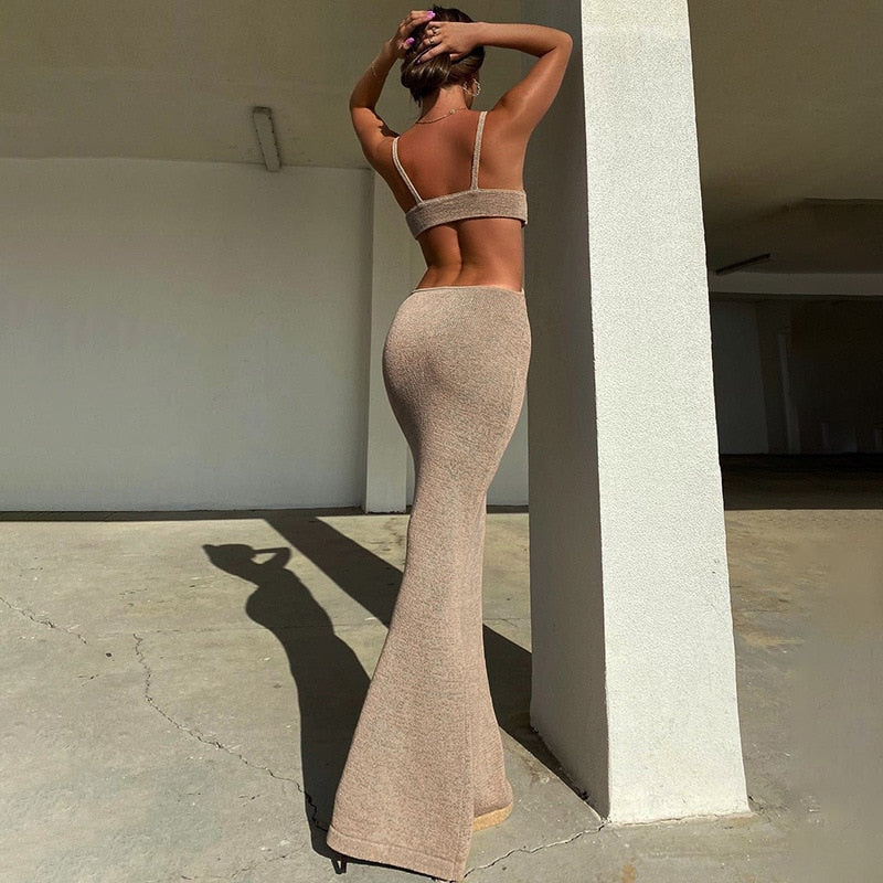 Knitted Maxi Elegant Sexy Party Cut Out Backless Bodycon Dress