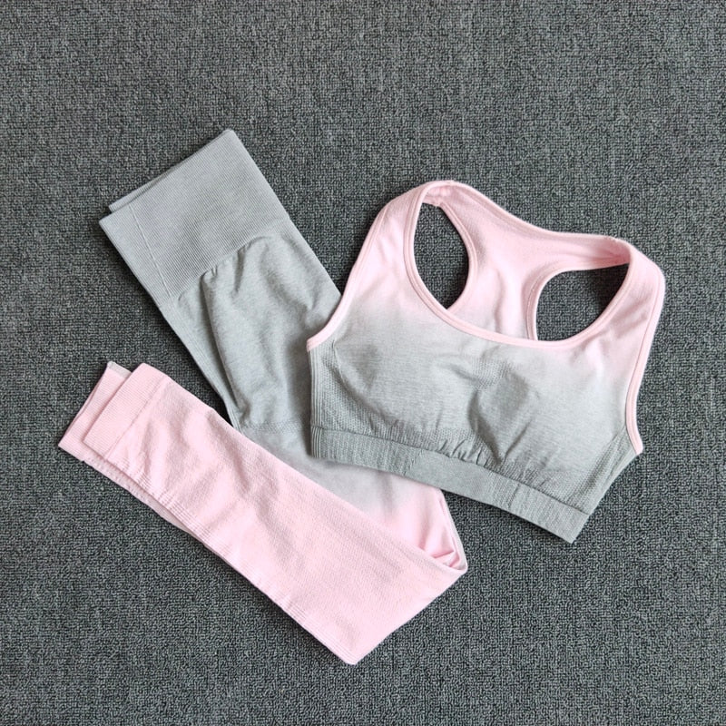 Ombre Yoga Suit Seamless Workout Fitness Sportswear Sports Bra and Leggings Yoga Set