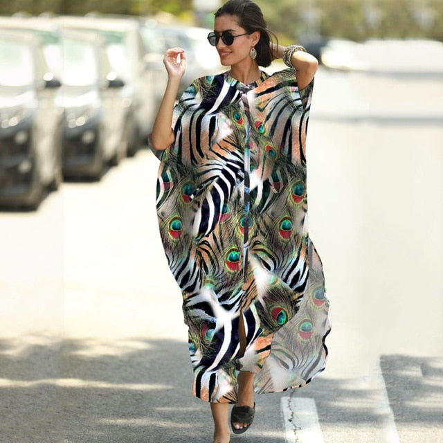 SnakeSkin Print Swimsuit cover up Kimono Beach Robe Long Dress Sarong Dress Beachwear
