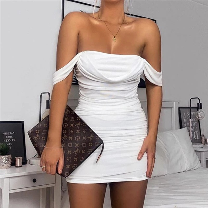 Sexy Pleated Mesh Off The Shoulder Clubwear Party Bodycon Tube Dress